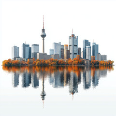 Obraz premium Berlin Cityscape with TV Tower and Reflective Water View