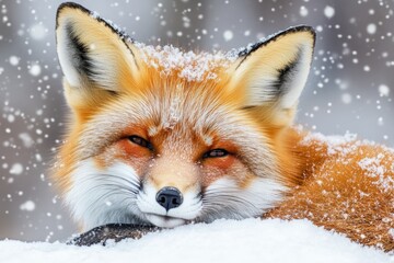 Fototapeta premium Red Fox Portrait: Beautiful Wildlife in Wintry Nature Setting