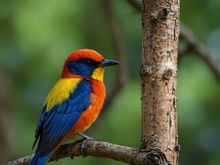 Obraz premium Vibrant bird resting on a branch in nature.