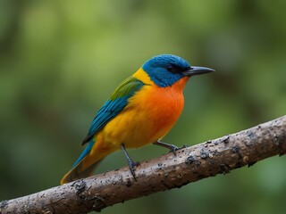 Obraz premium Vibrant bird resting on a branch in nature.