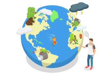 3D Isometric Flat  Illustration of Biodiversity, Diverse Wildlife Ecosystem