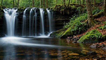 Obraz premium Waterfall hidden in the woods.