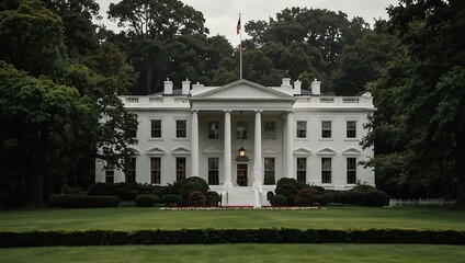 Obraz premium White house surrounded by trees.