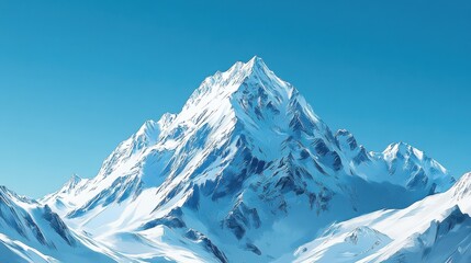 Obraz premium Artistic representation of an icy mountain peak against a clear blue sky, emphasizing the majesty and beauty of winter landscapes.