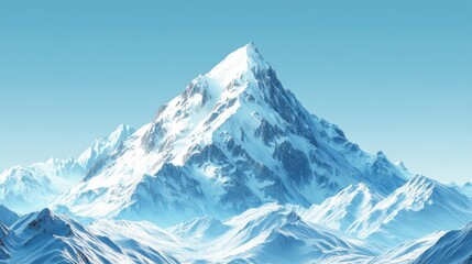 Obraz premium Artistic representation of an icy mountain peak against a clear blue sky, emphasizing the majesty and beauty of winter landscapes.