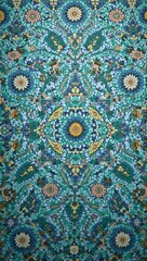 Vibrant floral mosaic floor in shades of blue and green