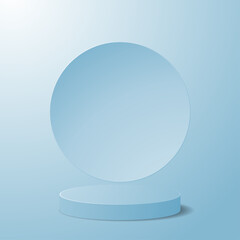 Realistic blue empty minimalistic podium for product presentation. Vector illustration