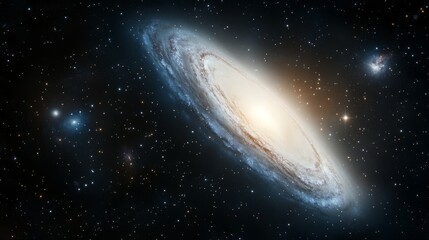 Obraz premium Galactic spiral galaxy captured in a vast cosmic landscape with bright star clusters and nebulae