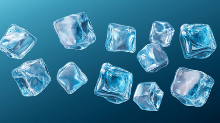 Obraz premium refreshing image of crystal-clear ice cubes falling gracefully against a cool blue background