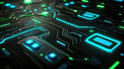 Obraz premium Abstract Futuristic Technology Circuit Board with Glowing Blue and Green Lights
