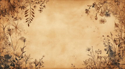 Rustic floral parchment background with sepia tones