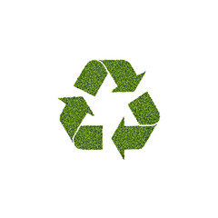 A green recycling symbol made of leaves, representing sustainability and eco-friendliness in environmental conservation.