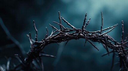 Intriguing Close Up of a Crown of Thorns Against a Dark Background