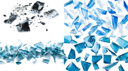 Abstract Broken Glass Shards on White Background,