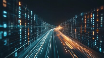 Fototapeta premium Futuristic Digital Data Flow with Lights and Numbers