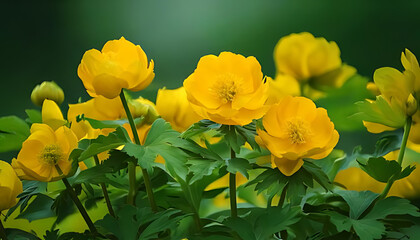 Obraz premium asian globeflowers bloom naturally yellow flowers calm spring day