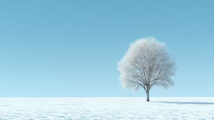Solitary Frost-Covered Tree in a Snowy Field