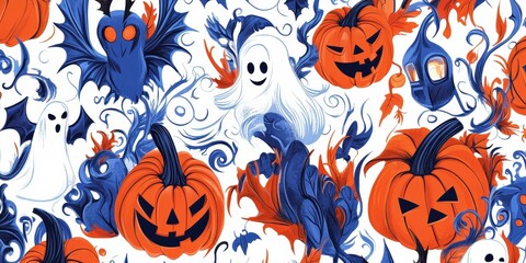 Charming halloween patterns with pumpkins ghosts and bats