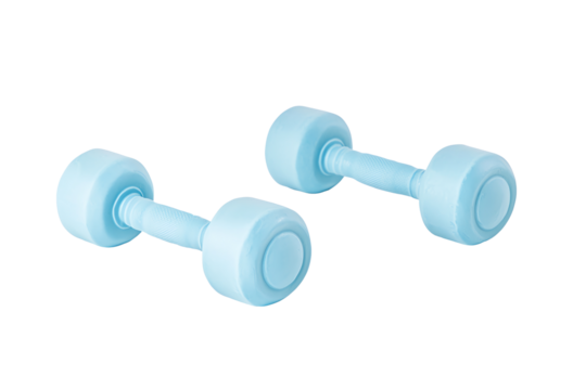Light blue dumbbells perfect for home workouts, fitness routines, and strength training enthusiasts. Ideal for gym and exercise settings.