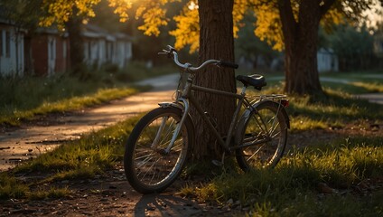 Fototapeta premium Abandoned bicycle in the golden evening light