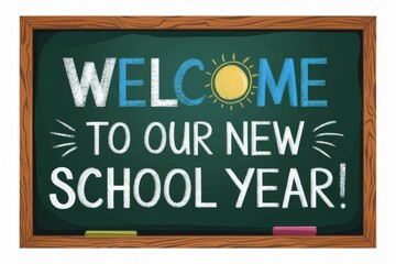 Fototapeta premium clipart of a green school chalkboard with the text 