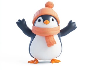 Fototapeta premium Cheerful penguin in scarf and beanie for winter fun