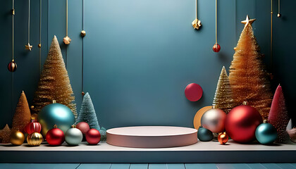 colorful christmas decorations modern minimalist backdrop festive product showcases advertising displays