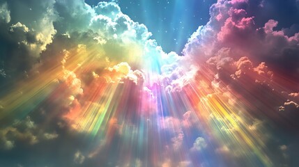 Obraz premium A dreamy artwork with a mix of vibrant colors that shine like rainbows on a dark background. It's like looking through a 3D glass window.