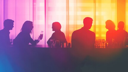 Fototapeta premium shadows of a group of people in a bar