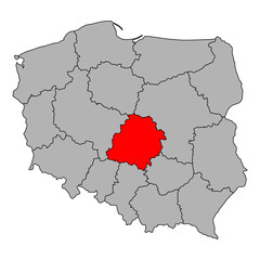 Lódź of Poland map shape, travel web flat concept icon vector illustration