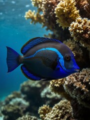Another blue tang fish in tropical waters.