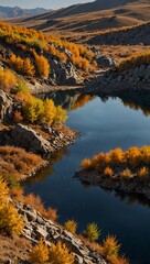 Naklejka premium Another autumn view of Toad Dam, Wulan Butong Township, Inner Mongolia.