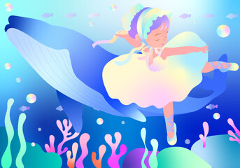 Fototapeta premium surreal underwater ballet dance with whale