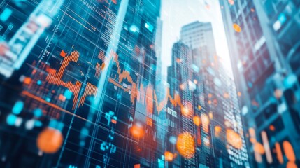 Obraz premium Urban Data Visualization with City Skyscrapers