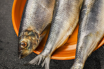 Herring fish fresh seafood pescetarianism tasty food dish fresh gourmet food background on the table rustic food top view copy space top view 