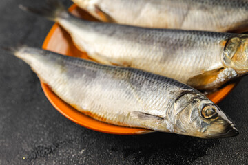 Herring fish fresh seafood pescetarianism tasty food dish fresh gourmet food background on the table rustic food top view copy space top view 