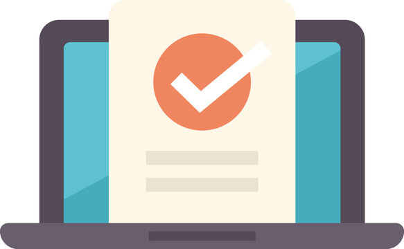 Online form being submitted on a laptop with a checkmark icon, concept for online survey, online exam, or online voting