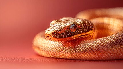 Obraz premium Golden snake on red background