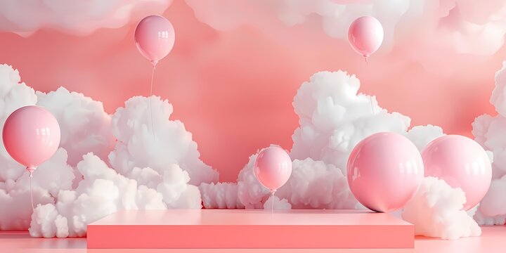 pink balloon decoration with clouds and soft background