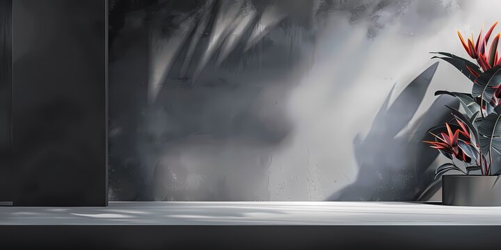 advertisement banner with plant and light in modern interior design
