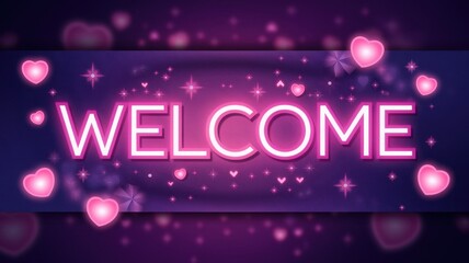 Obraz premium Digital Banner with Pink Welcome Text and Heart Accents