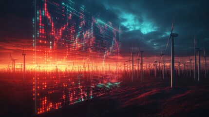 A cityscape with digital overlays of stock market indices and economic data, representing global finance