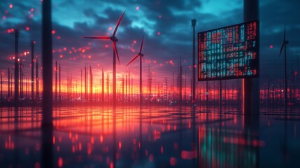 A cityscape with digital overlays of stock market indices and economic data, representing global finance