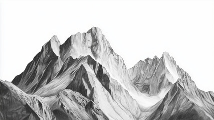 Mountain sketch art. Black and white mountain range illustration with shading