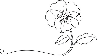 Pansy Flower with Branch in Line Drawing Minimalist Floral Design