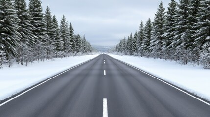 Obraz premium Six winter tires rest beside a snowy road, showcasing their readiness for winter driving in a tranquil forest