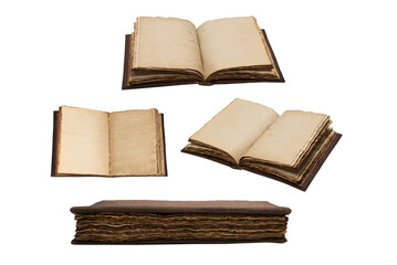An old brown book isolated on white background.