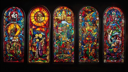 Admire the vibrant beauty of these stained glass windows. Each piece of colorful glass is carefully arranged to create intricate designs, telling stories from the Bible.