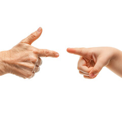 A small child's hand stretches forward to gently touch the fingertip of an adult's hand in a moment filled with warmth and connection, highlighting a bond of trust. 
