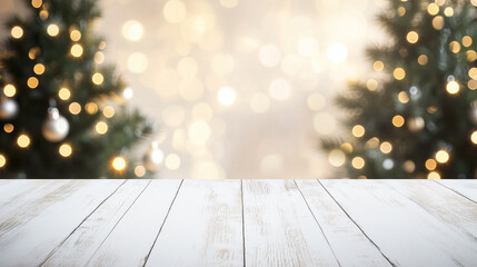 Biały, drewniany stół zajmuje centralne miejsce, będąc doskonałym tłem dla świątecznych potraw i dekoracji. 